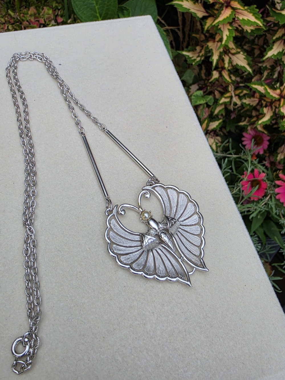 Sarah Coventry: "Socialite" Silver Butterfly Pendant Necklace - Canada Stamped